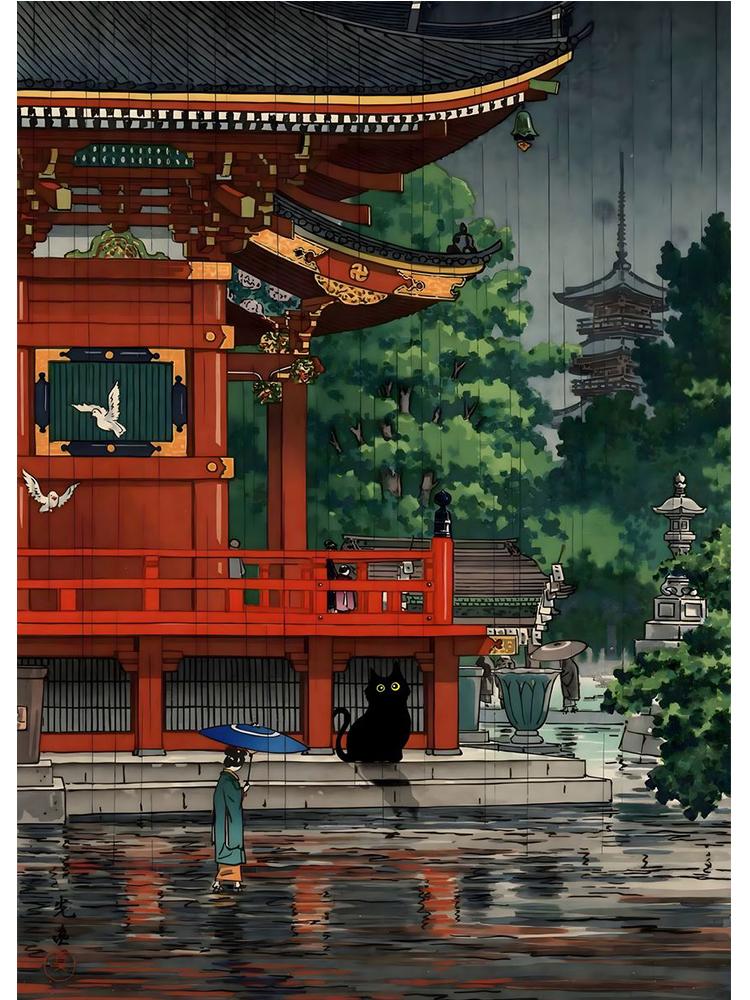 Винтажный Юмор Черный кот в лесном озере Холст Картина Забавный котенок Настенный художественный принт постер для гостиной украшения дома