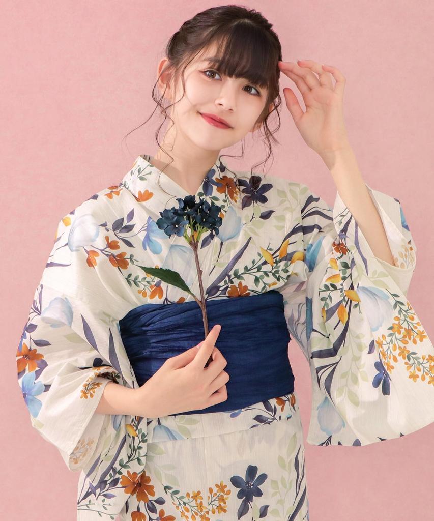 Юката Set for Change 4 Piece Set Heiko Junior Girls H [KYOETSU] Девочки, цвет экрю, плетение, (Юката, Оби) (7.Цветущий букет, 150см)