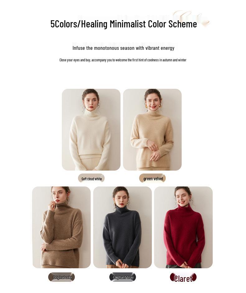 Cashmere Women's High Neck Thick Pullover: Slimming Loose Fit, Solid Color - Autumn/Winter 2026 Collection