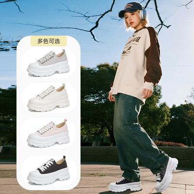 Холщовые туфли на пенопластовой подошве, осенние новые туфли, женская обувь, универсальные модные туфли на платформе, повседневные увеличивающие рост кеды на платформе, женские