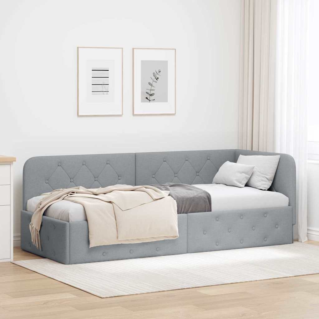 Corner Bed Frame Light Grey 80 x 200 cm Fabric