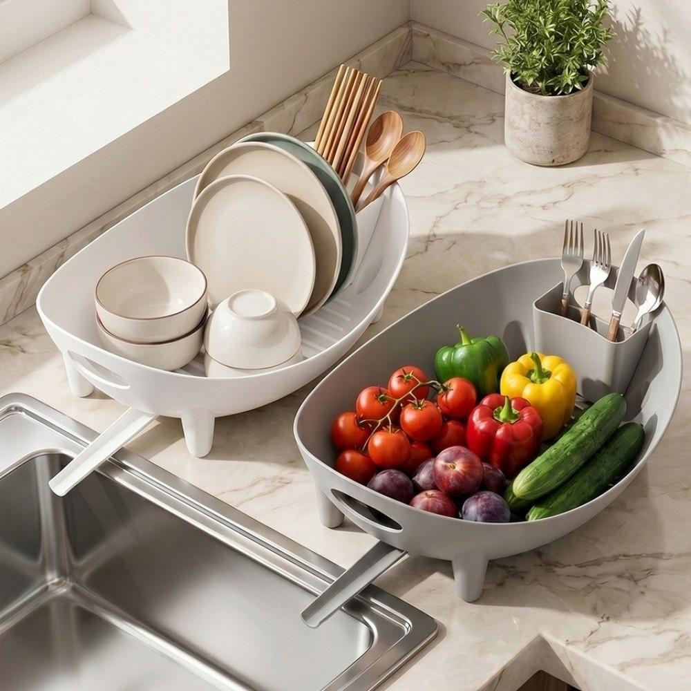 Plastic Dish Drying Rack Drainage Cutlery Storage Container Practical Tableware Holder Camping