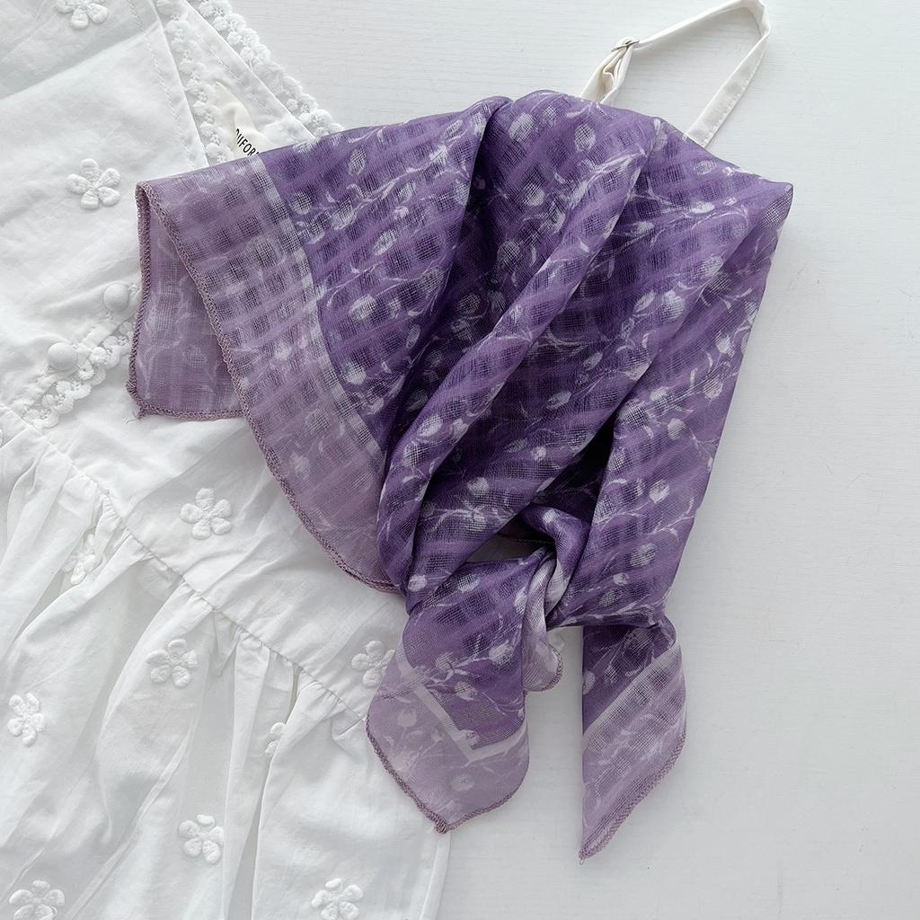 Retro Countryside Small Square Scarf French Artistic Cotton And Linen Scarf Women'S Spring And Autumn Summer Sun Shading And Sun Protection Headscarf