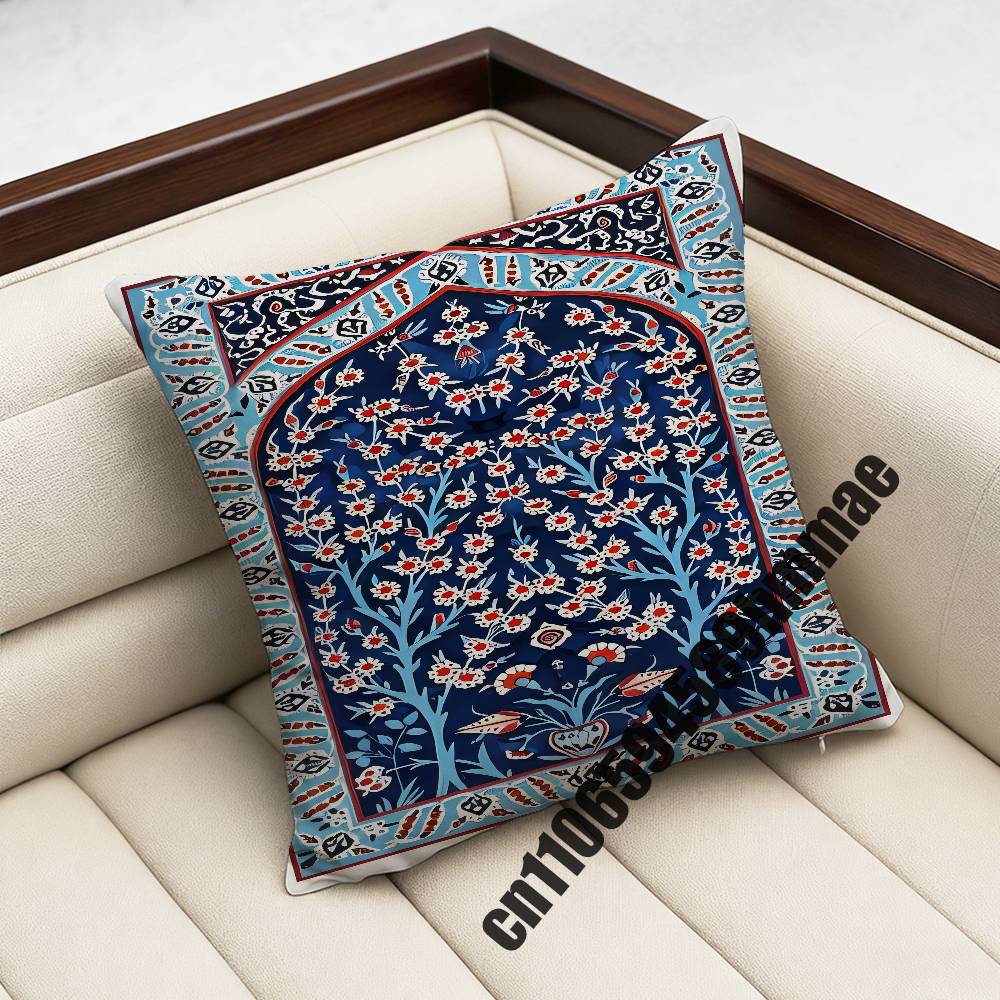 For Turkish Watercolor Painting Iznik Tile Floral Prints Throw Pillow Case Sham 45Cm Square Car Pillowcase Pad Cushion Cover