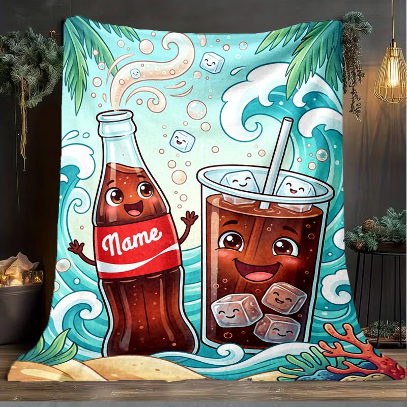 1PC Custom Name Beverage Fun Waves outdooor Flannel blankets Throw Blanket All-Season Throw Gift Bedspread for Couch, Bed, Camping Holiday Birthda