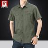 Мужская повседневная хлопковая рубашка в военном стиле 2024 года - стиранная, тонкая, свободная, с коротким рукавом
