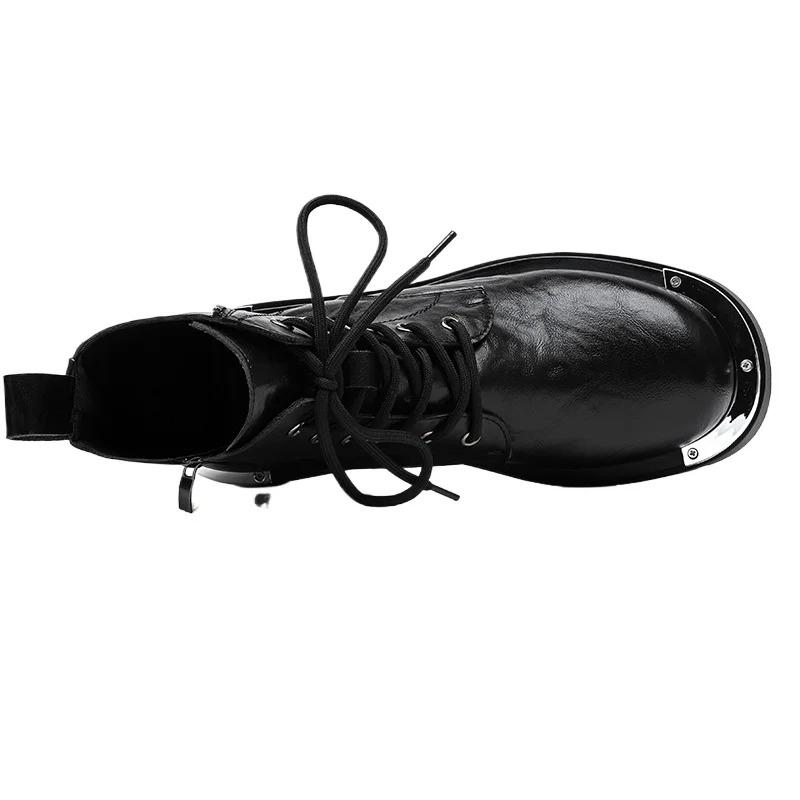 Модная Высококачественная Мужская Повседневная Кожаная Обувь на Толстой Подошве Модная Уличная Нескользящая Дизайнерская Обувь с Высоким Голенищем Рабочие Ботильоны Мотоциклетная Обувь