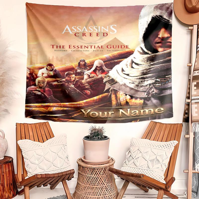 Personalized Name Assassin's Creed Tapestry, Wall Hanging Tapestry, Pattern Tapestry for Dorm Bedroom Living Room Wall Art Photography Backdrop