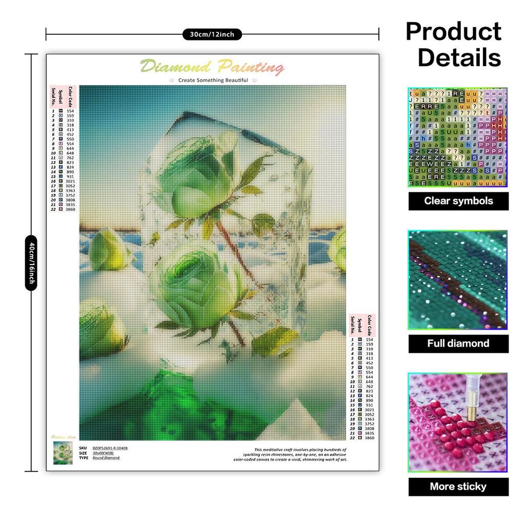 5D Diy алмазная живопись цветок кубик льда зеленая роза вышивка розы картина из горного хрусталя Алмазная мозаика 30x40 см/12x16 дюймов