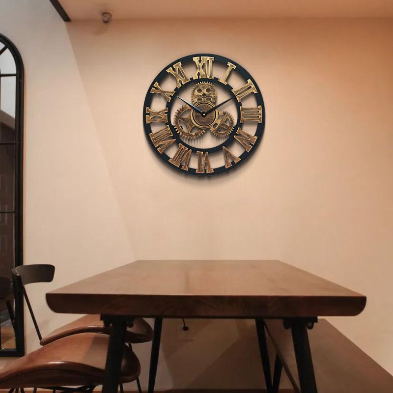 40 см бесшумные настенные часы с бесшумным механизмом - большие 3D ретро деревенские декоративные роскошные произведения искусства большие деревянные винтажные стимпанк промышленный декор для дома