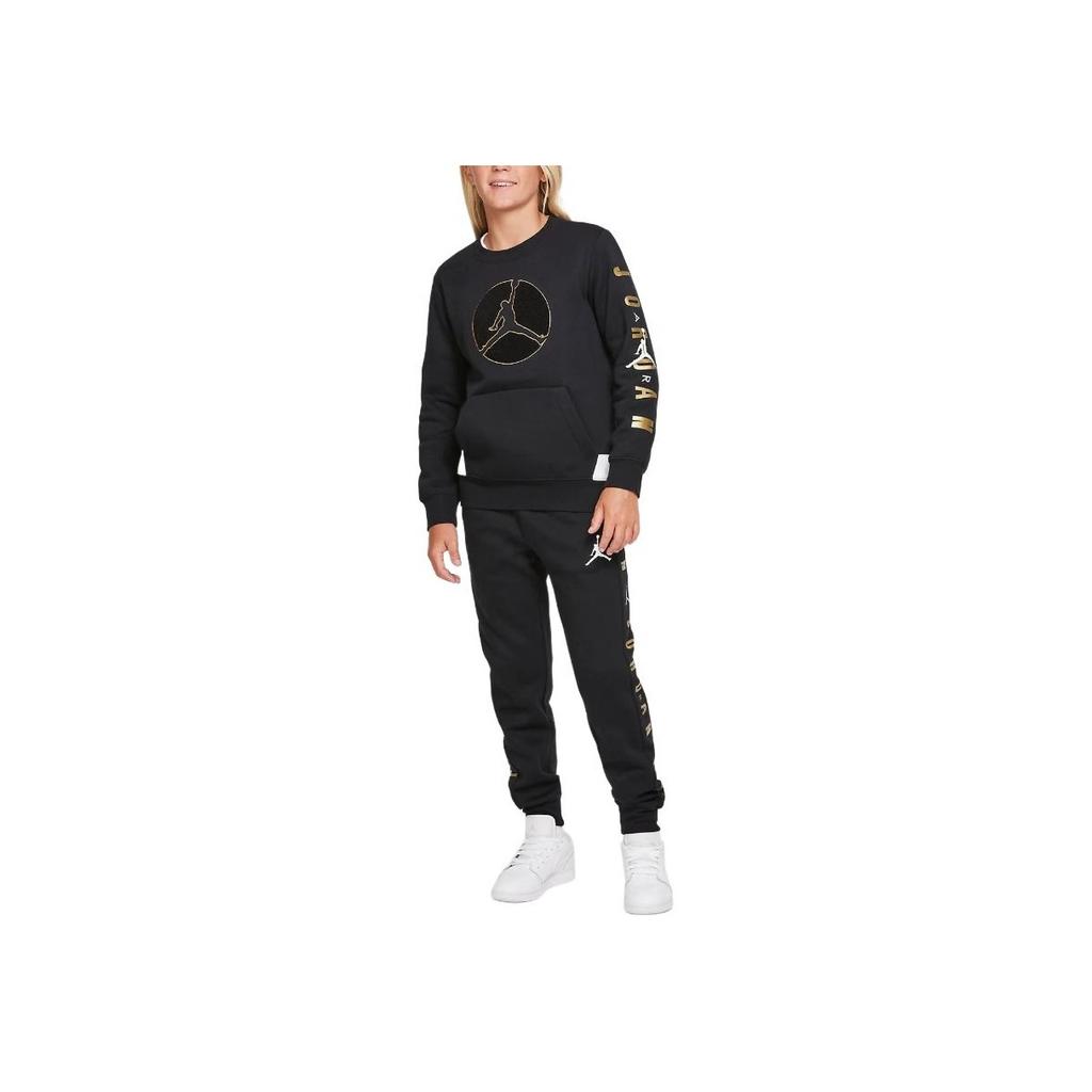 Jordan Side Letter Print Logo Crew Neck Long Sleeve Sweatshirt Kids Tops Black DQ3711-010