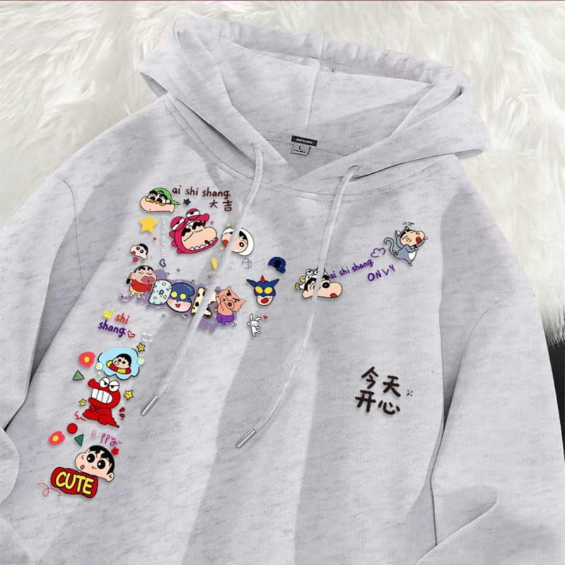 Crayon Shin-chan Hooded Sweatshirt Women Oversized Cartoon Print Casual Winter Top