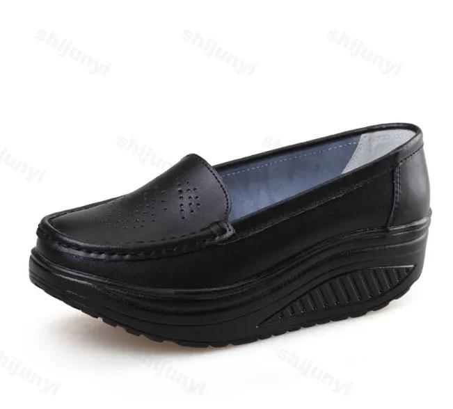 Новые туфли для медсестер для женщин на платформе из кожи Zapatos, повседневные, с наклонным каблуком, нескользящая обувь для взрослых, оптовая продажа