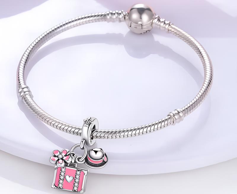 Charms Do Pandora Zawieszka Charms Walizka Kapelusz Kwiatek Charmsy Trusky