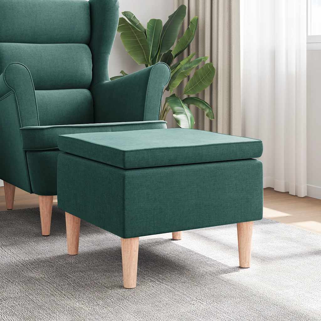 Footstool with Wooden Legs Dark Green Fabric