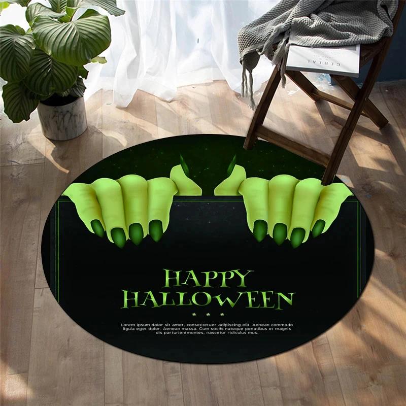 Happy Halloween Round Carpet Castle Bat Print Area Rug for Living Room Bedroom Chair Non Slip Horror Theme Floor Mats Yoga Mat