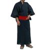 Kimono Yukata Set Shijira Weave Navy Blue Vertical Square Obi Kimono Gift [Kyoto Yuzen] Men's 2-piece (Thick Stripes) One-touch Men's (Navy, M)