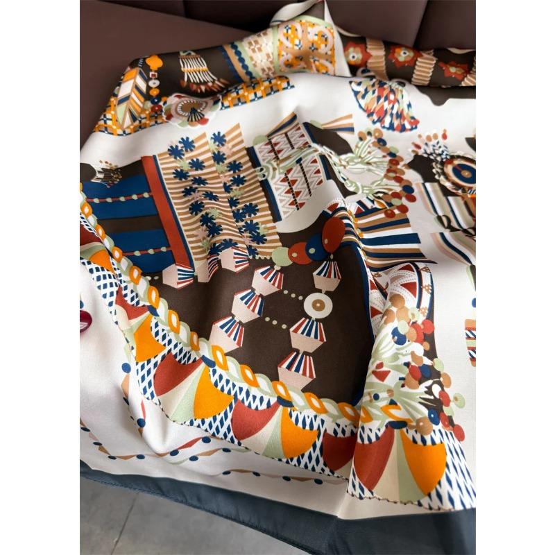 New Fashion Colorblock Print Soft Satin Square Scarf Women's Shawl Wrap Hijab Headscarf 70*70cm Bandanna