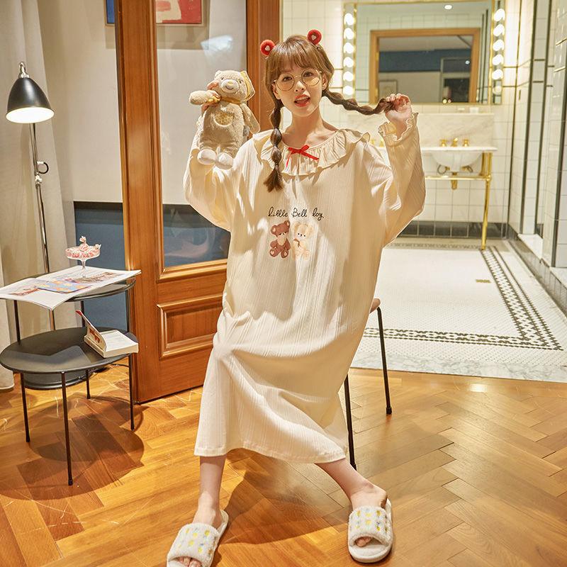 Pajama Dress Women's New Spring and Autumn Princess Style Pure Cotton Long-sleeved Pajama Dress Pajamas Home Wear