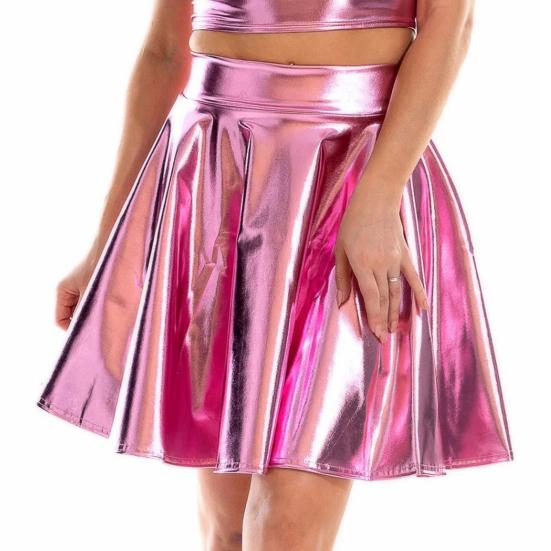 Женская юбка-солнце с высокой талией, блестящая металлическая лакированная искусственная кожа, праздничная юбка, утягивающая универсальная мини-юбка