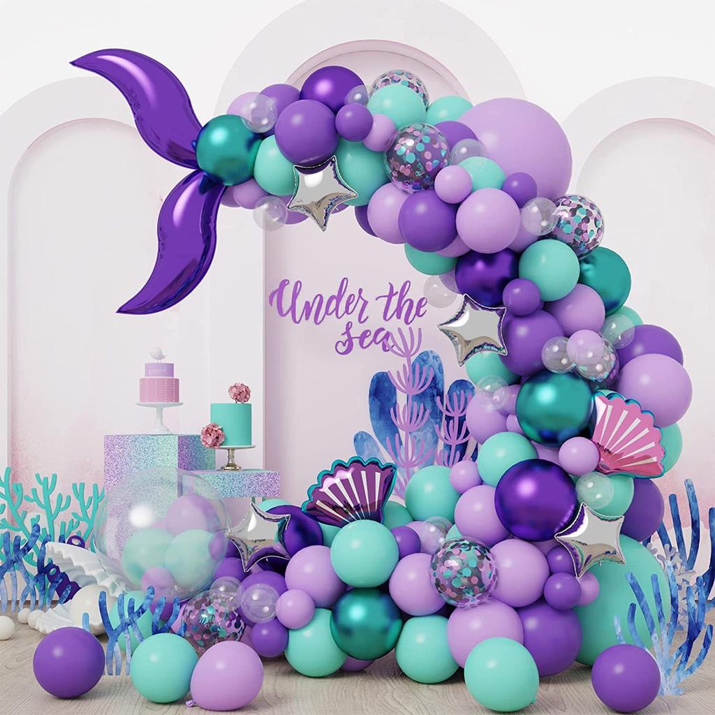 Mermaid Birthday Party Decorations Tableware Set Paper Cups Plates Tablecloth Backdrop Birthday Theme Event Supplies For Kids