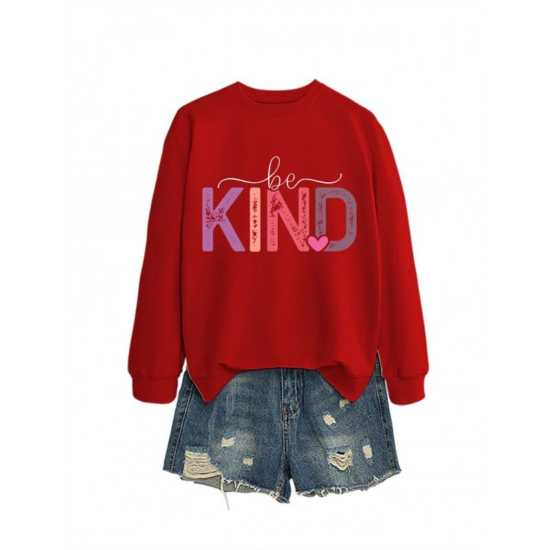 Womens Oversized Cotton Hoodie With Be Kind Cutout Letter Print Fall Winter Casual Sweatshirt