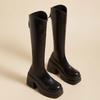 Tall Knight Boots Autumn and Winter New Super High Heel Solid Color Small Man But Knee Height Increase Thick Heel Boots