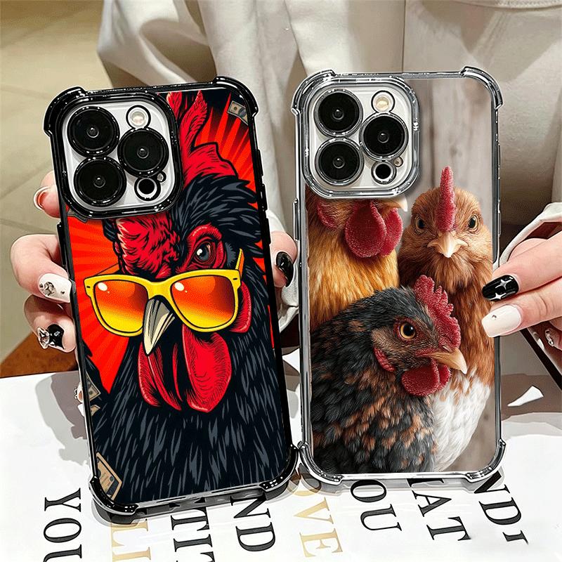 Chicken Hen Rooster Plating Phone Case For Iphone 16 17 Pro Max Air 16E 14 15 Plus 12 13 Mini Anti-Fall Airabag Cover