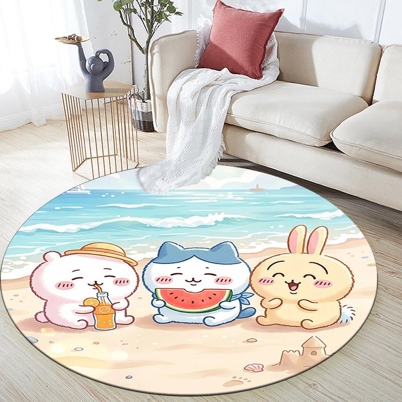 Chiikawa Round Area Rug,Carpet Rug for Living Room Bedroom Sofa Playroom Decor,Non-slip Floor Mat