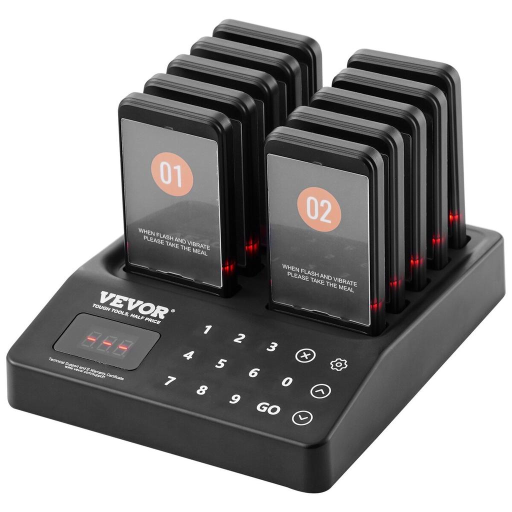Restaurant Pager System, Wireless 400m Long Range Lineup Waiting Queue Signal, Guest Customer Calling Beepers with Vibration & Flashing, 10 Buzzers
