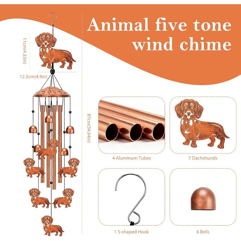 Dachshund Wind Chime Metal for Outdoor Garden Decoration, Gift for Dog Lovers - Handmade Wind Chime with Melodic Sound, 87cm Length, Weatherproof
