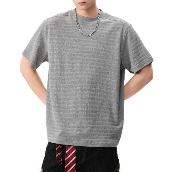 Мужская футболка с круглым вырезом и коротким рукавом, с 3D-полосатым жаккардовым узором, однотонная свободная летняя повседневная футболка