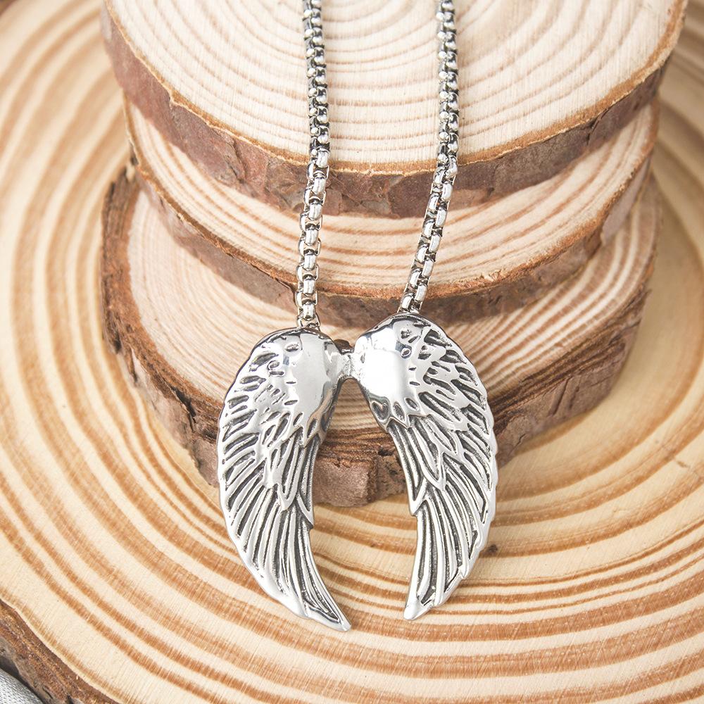 Серебряное перо ангельские крылья кулон ожерелье панк титан нержавеющая сталь ожерелье для мужчин и женщин