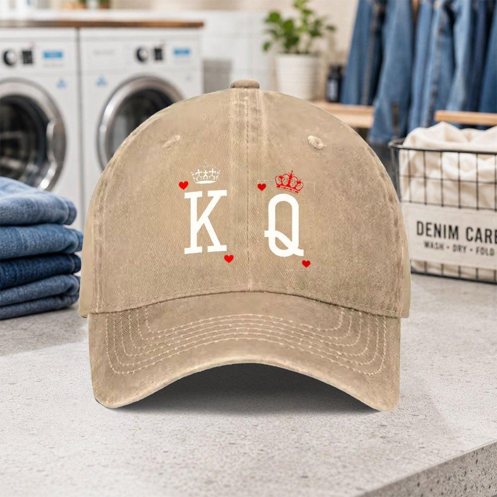 King and Queen of Hearts Washed Baseball Cap Adjustable Lightweight Dad Hat