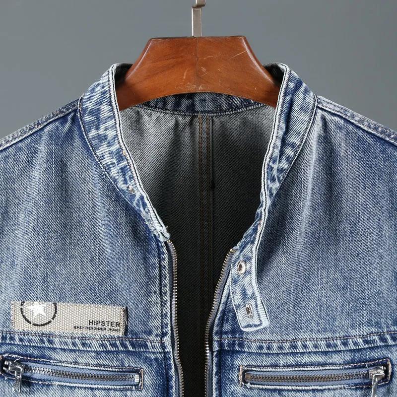 Мужской весенне-летний красивый свободный джинсовый жилет без карманов молодежный воротник молния куртка