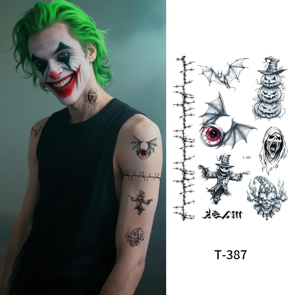 Halloween Ghost Clown Face Tattoo Stickers for Makeup and Masquerade Parties