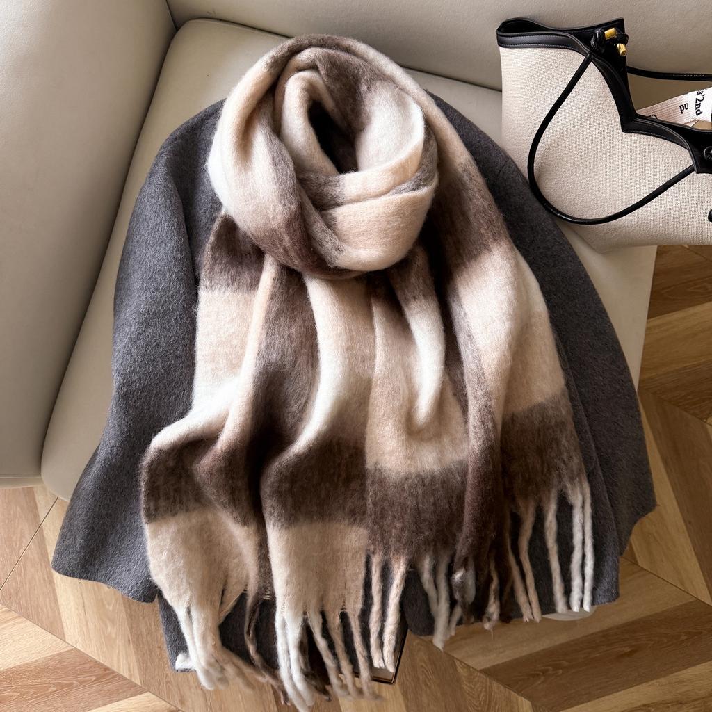 Fashion Korean version plaid imitation cashmere scarf winter warm thickened contrasting color student couple scarf long scarf