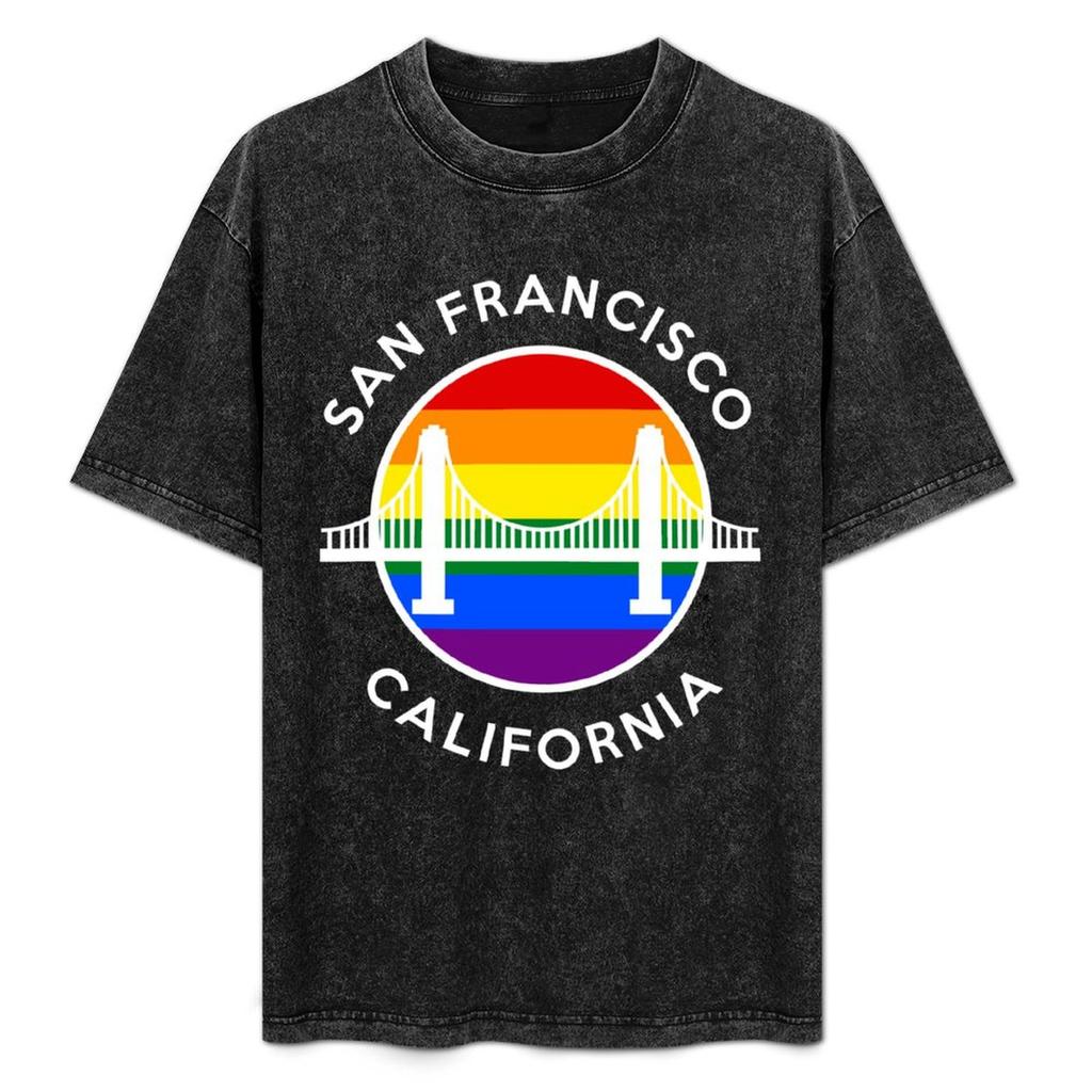 Golden Gate Rainbow Round Sf Ca D2white Tshirt Tough Fabric Work Tee