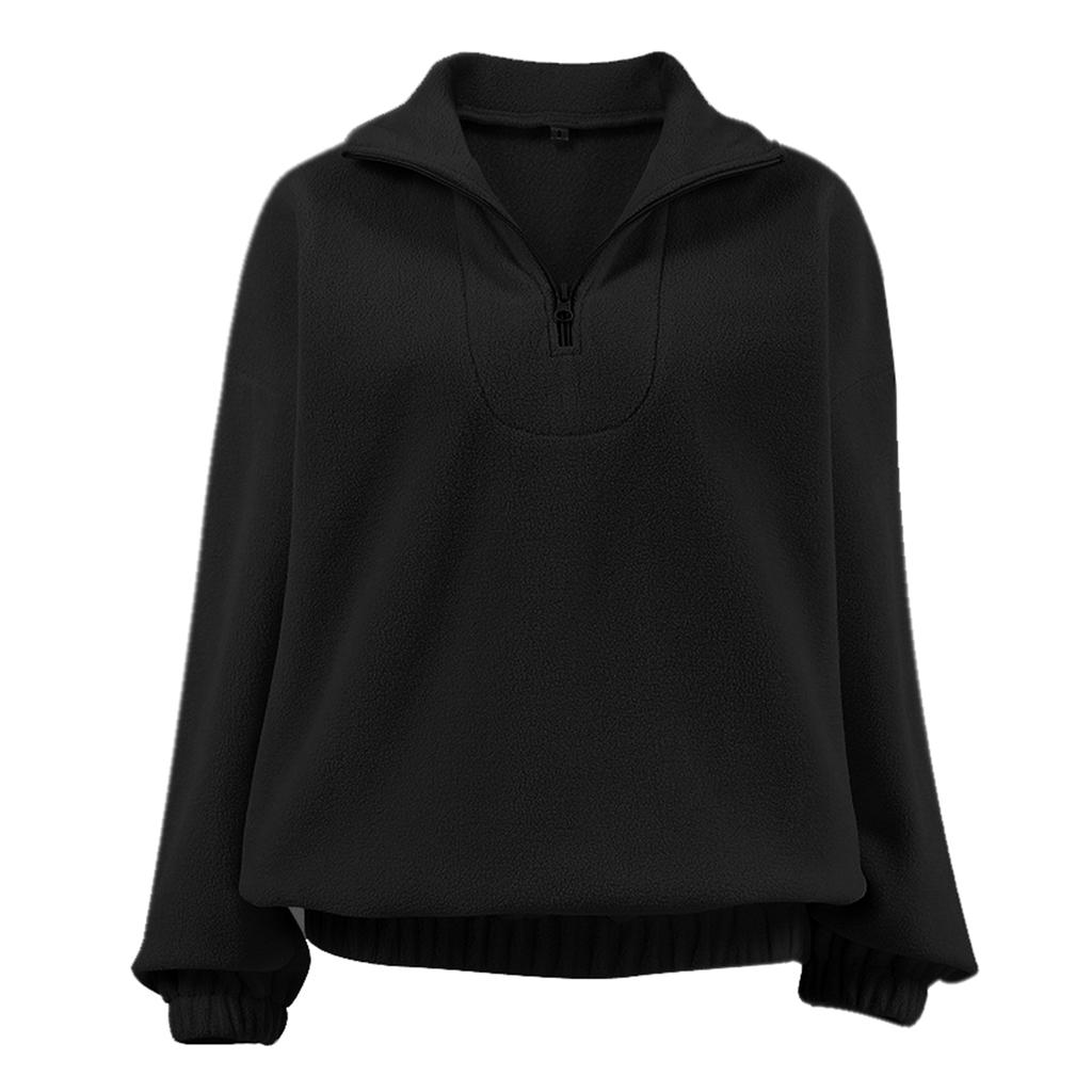 Женский модный и повседневный флисовый топ с длинным рукавом однотонной расцветки