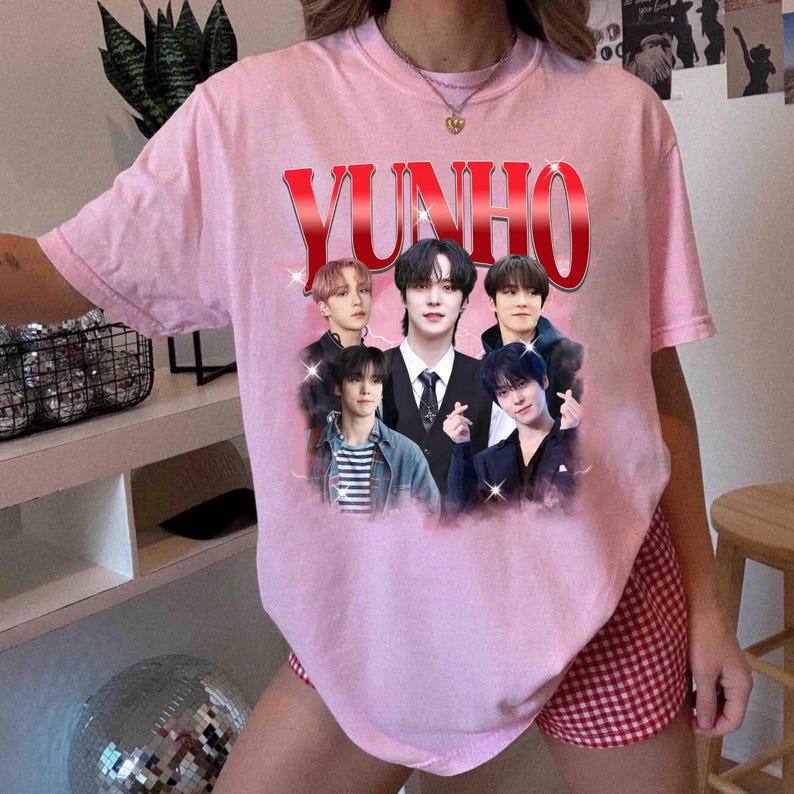 Рубашка Yunho Ateez Винтажная 90-х Ретро, Графическая рубашка Kpop, Рубашка Ateez Мировой тур 2026 в вашей фантазии, Рубашка Ateez Golden Hour, Рубашка Ateez