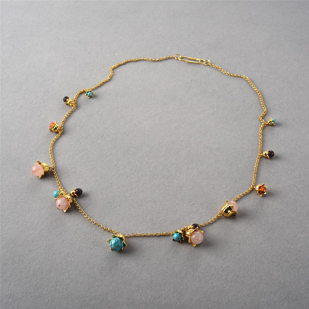 High-End Exquisite Light Luxury Heavy Industry Creates Bluebell Inlaid With Colorful Gemstones Long Thick Chain Necklace Earrings