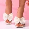 Fashion Women's Slippers 2025 New Plus Size Modern Fashion Dress Ladies Shoes Fashion Women Square Toe Thin Heels Bow Tie Pearl Sandals