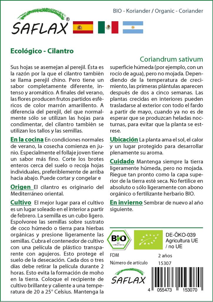 SAFLAX Garden in the Bag - Органический - Кориандр - 150 семян - С субстратом в подходящем пакете - Coriandrum sativum