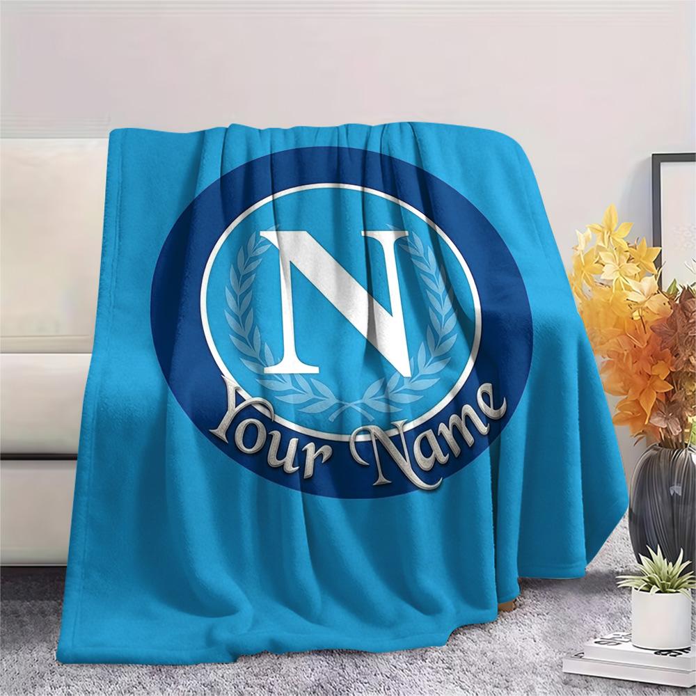 1PC Napoli Crest Custom Name Patterned Flannel Blanket Suitable For All Seasons For Home Decor Warmth And Comfort Gifts Holiday Present