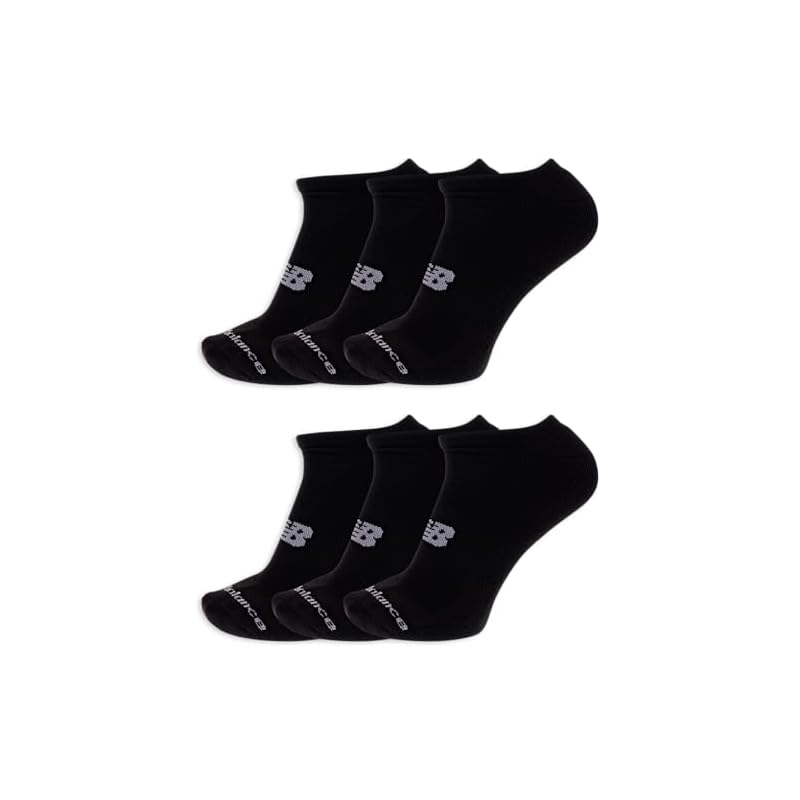 Носки New Balance Unisex для взрослых Performance Cushion No-Show - 6 пар и 12 пар - Отводящие влагу, Черные (6 пар), Средняя