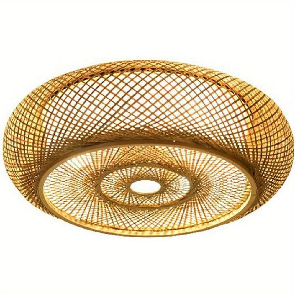 Vintage Hand-woven Bamboo Ceiling Light Wicker Light Fixtures Rattan Flush Mount Ceiling Light Traditional Home Decoration Lamps