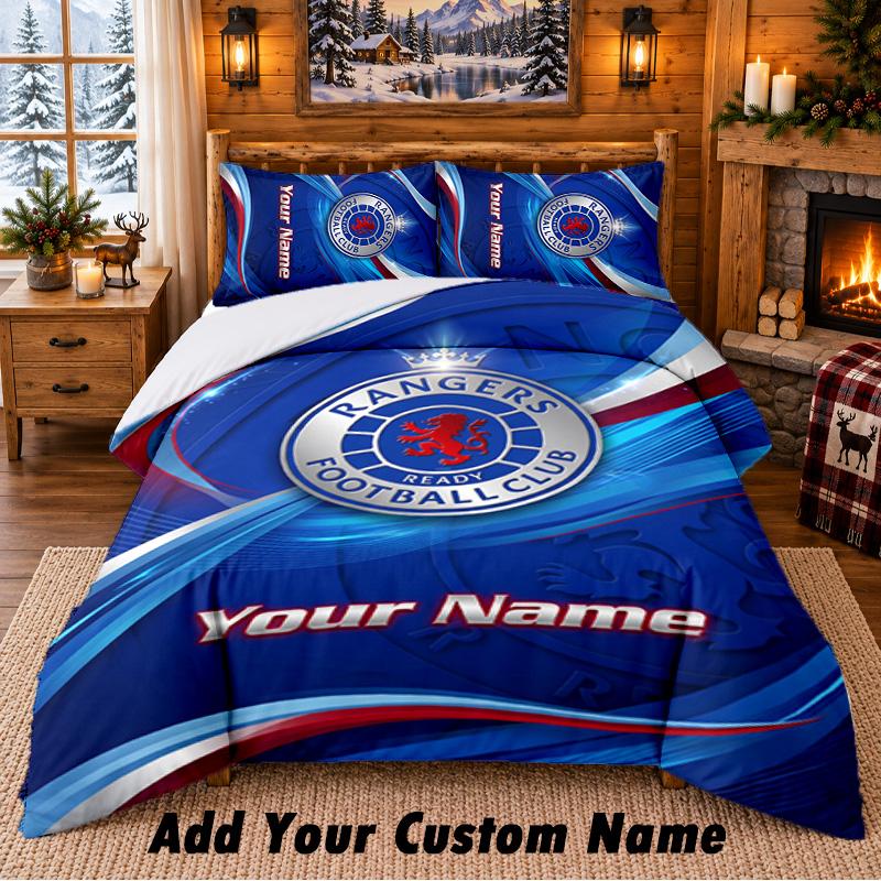 Rangers FC Pattern Bedding 3Pcs Set Custom Name, Bed Sheet And Pillowcases For Home Bedroom