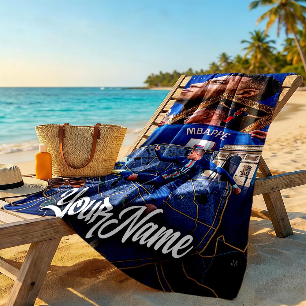 Mbappe Customizable Name Beach Towel Super Soft Microfiber Quickdry Fabric Suitable For Sports Travel Swimming Yoga Bathroom Beach And Pool