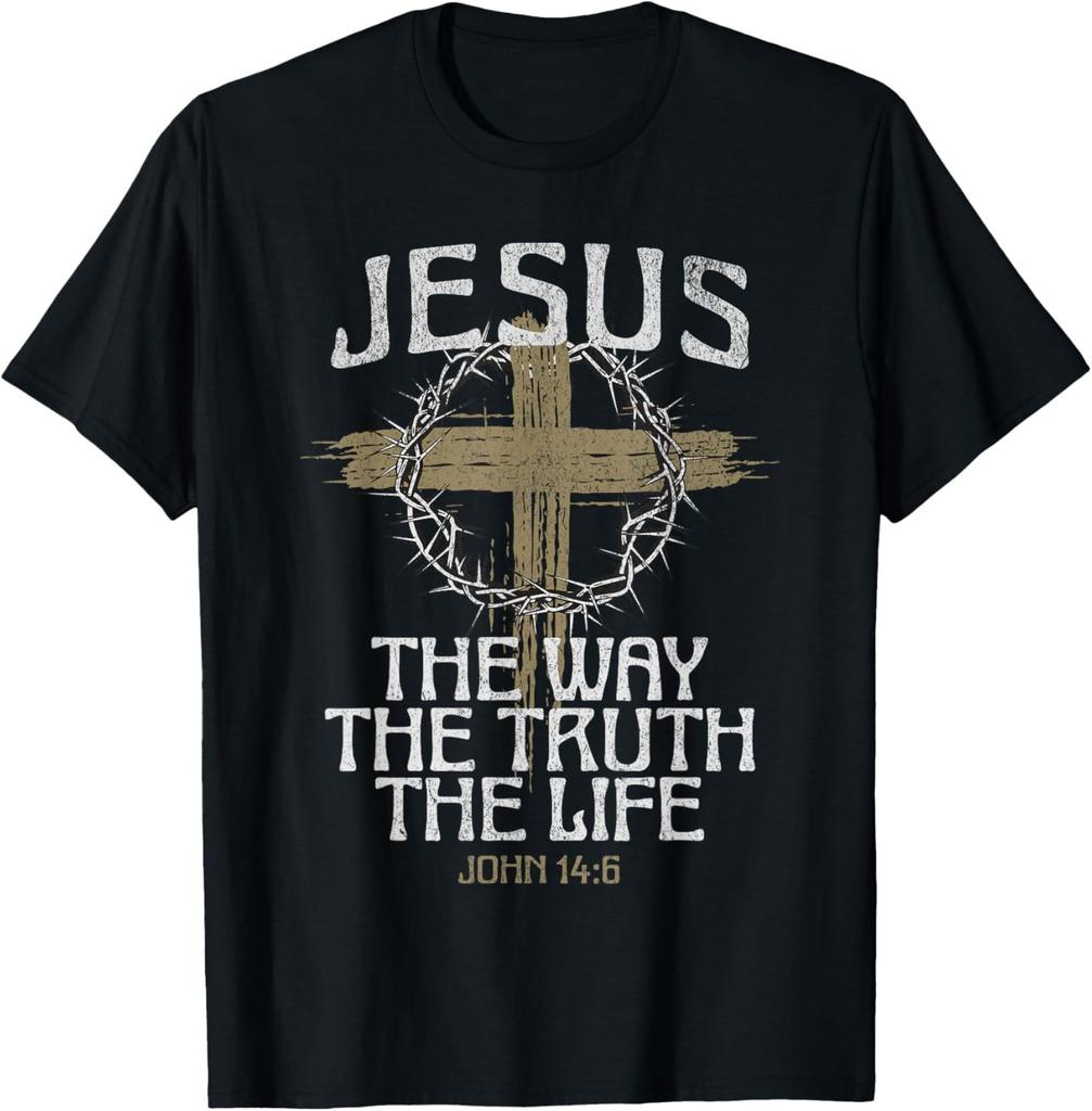 Jesus The Way The Truth The Life Bible Verse Christian Cross T-Shirt