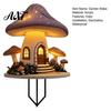 Outdoor Patio Decor Mushroom Hut Garden Stake, Whimsical Acrylic Yard Art Fairy Decorative Accents Tale Cabin Ornament for Lawn Flower Bed Plant